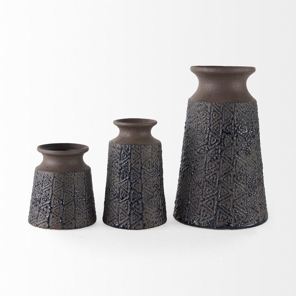 7" Brown Abstract Cylinder Ceramic Table Vase