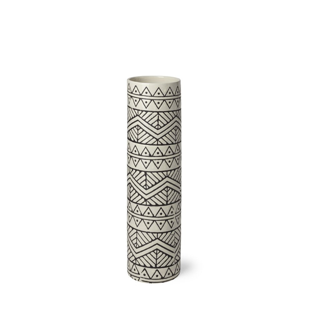 14" Cream Geometric Cylinder Ceramic Table Vase