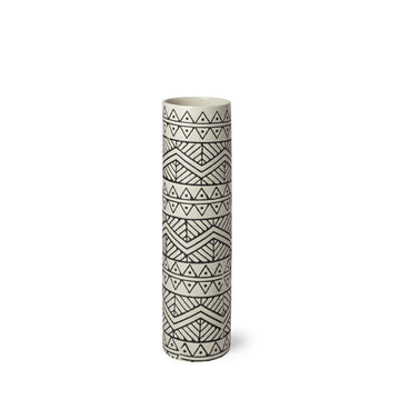 14" Cream Geometric Cylinder Ceramic Table Vase
