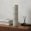 17" Cream and Charcoal Geometric Cylinder Ceramic Vase
