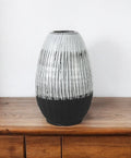 13" Black Gray And White Abstract Cylinder Ceramic Table Vase