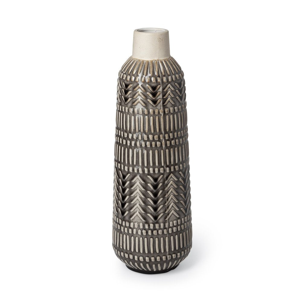 14" Gray Abstract Cylinder Ceramic Table Vase