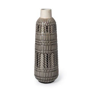 14" Gray Abstract Cylinder Ceramic Table Vase