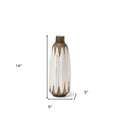 14" Brown And White Abstract Cylinder Ceramic Table Vase