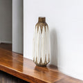 14" Brown And White Abstract Cylinder Ceramic Table Vase