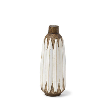14" Brown And White Abstract Cylinder Ceramic Table Vase