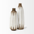 14" Brown And White Abstract Cylinder Ceramic Table Vase