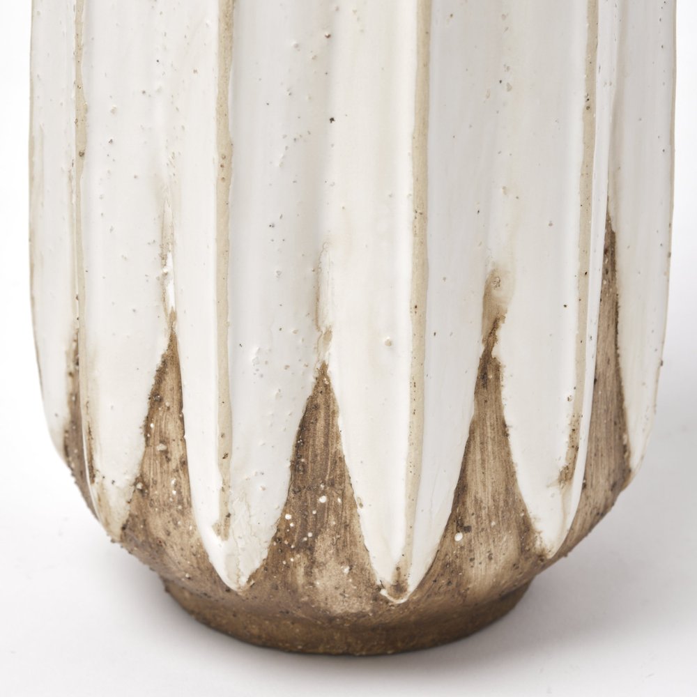14" Brown And White Abstract Cylinder Ceramic Table Vase