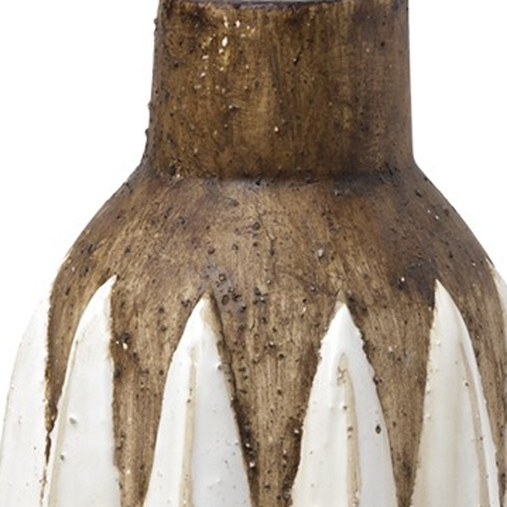 14" Brown And White Abstract Cylinder Ceramic Table Vase