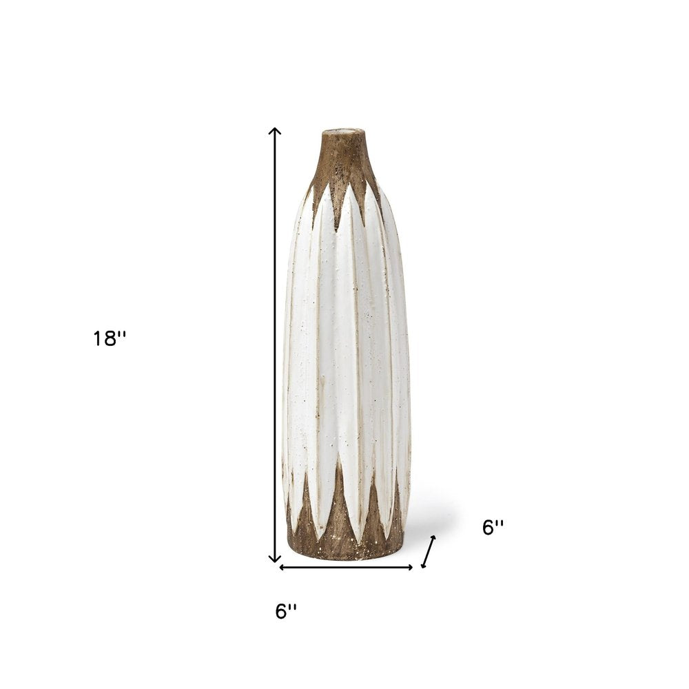 18" Brown And White Abstract Cylinder Ceramic Table Vase