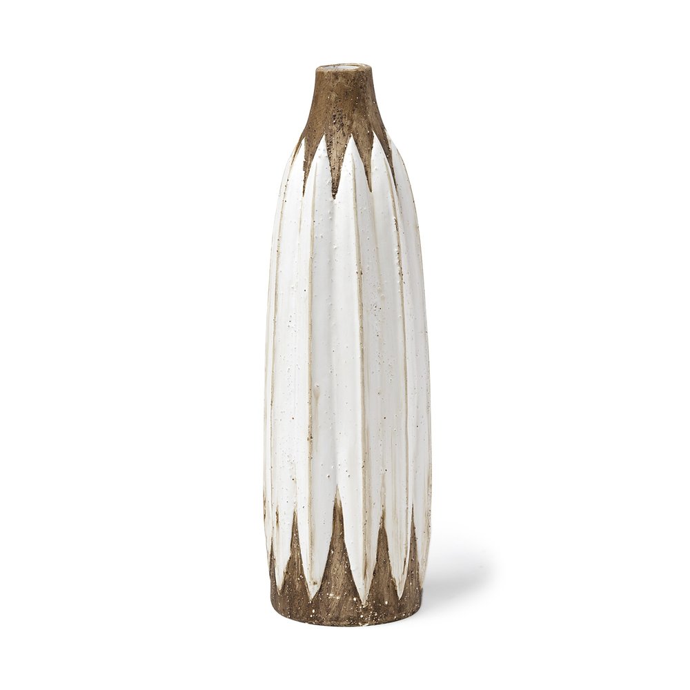 18" Brown And White Abstract Cylinder Ceramic Table Vase