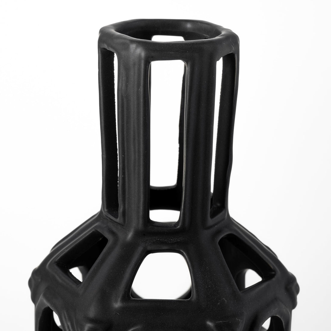 12" Black Ceramic Pierced Geometric Cylinder Table Vase