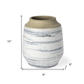 10" Blue Sand And White Abstract Cylinder Ceramic Table Vase