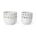 Set of Two White Abstract Cylinder Ceramic Table Vase