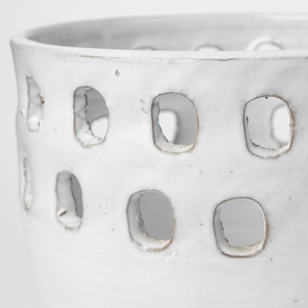 Set of Two White Abstract Cylinder Ceramic Table Vase