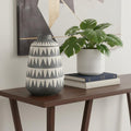 10" Gray And Ivory Geometric Cylinder Ceramic Table Vase