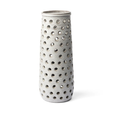 19" White Polka Dots Ceramic Cylinder Table Vase