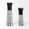 24" Black And White Abstract Cylinder Ceramic Table Vase