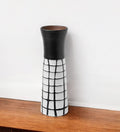 24" Black And White Abstract Cylinder Ceramic Table Vase