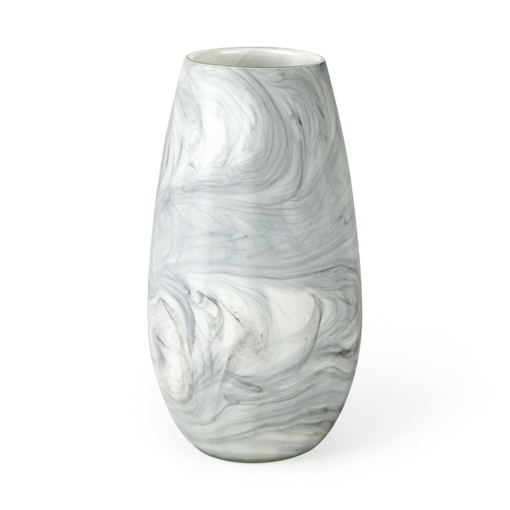 12" Gray And White Abstract Cylinder Crystal Glass Table Vase