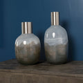 13" Bronze And White Ombre Glass Cylinder Table Vase