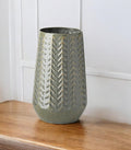 11" Green Abstract Cylinder Metal Table Vase