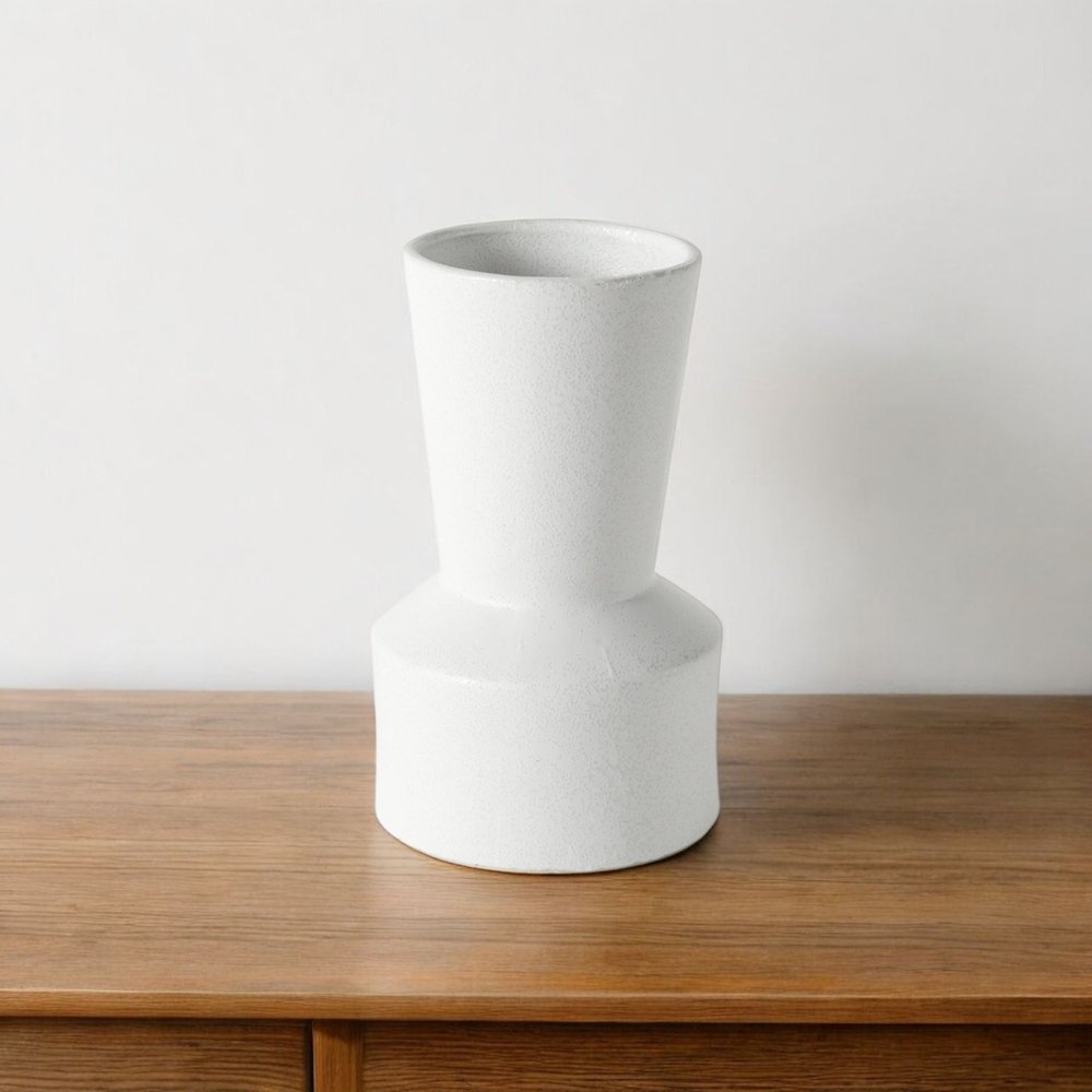 9" White Abstract Cylinder Ceramic Table Vase