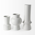 11" White Abstract Cylinder Ceramic Table Vase