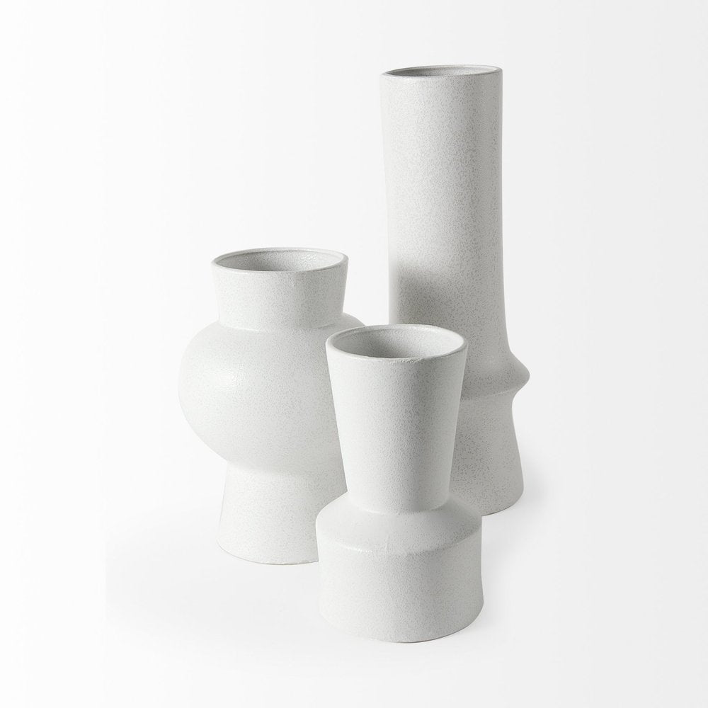 11" White Abstract Cylinder Ceramic Table Vase