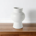 11" White Abstract Cylinder Ceramic Table Vase