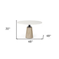 48" White And Natural Rounded Marble Pedestal Base Dining Table