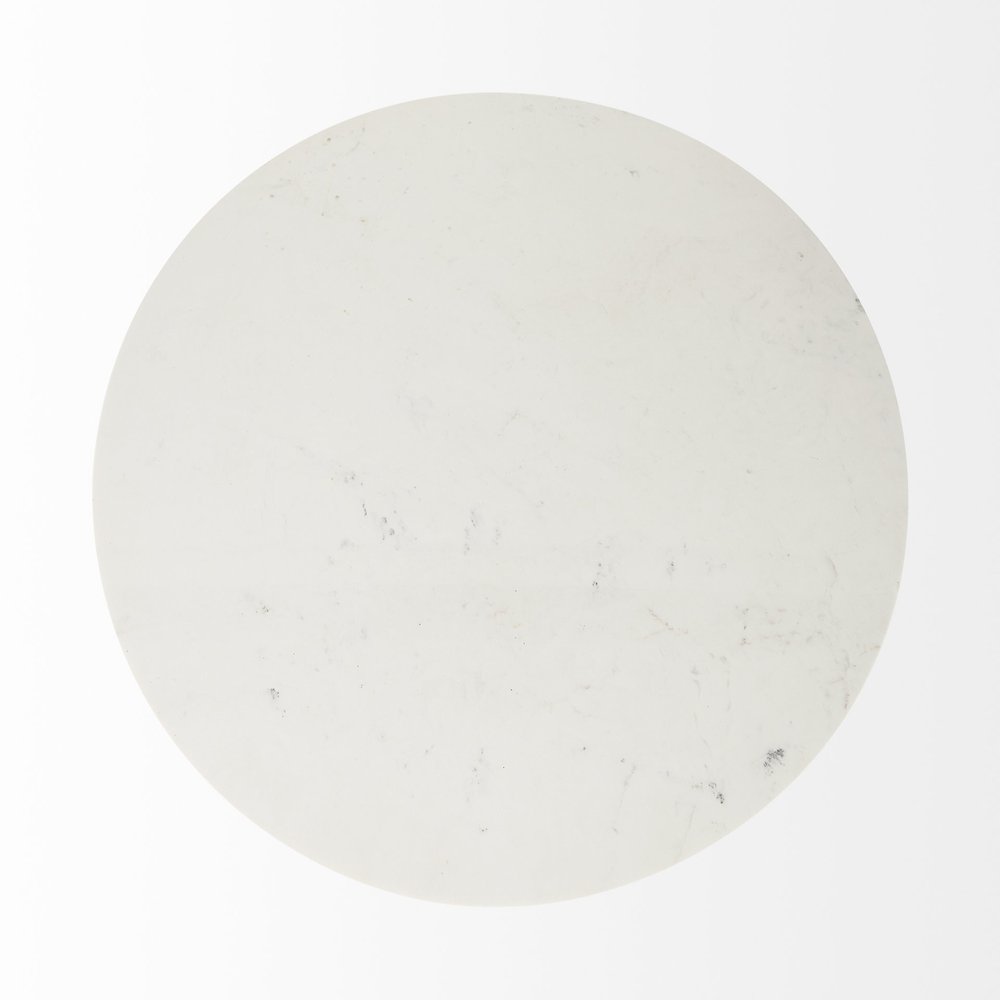 48" White And Natural Rounded Marble Pedestal Base Dining Table