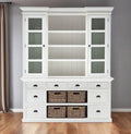 87" White Wood Bookcase with Glass Doors Drawers and Baskets
