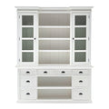 87" White Wood Bookcase with Glass Doors Drawers and Baskets