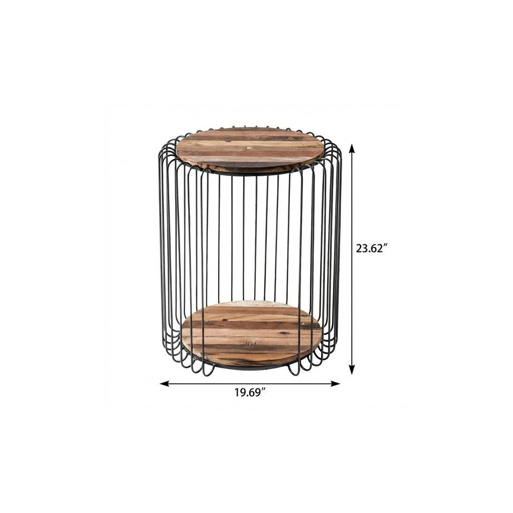 24" Modern Black and Rustic Brown Round End Table