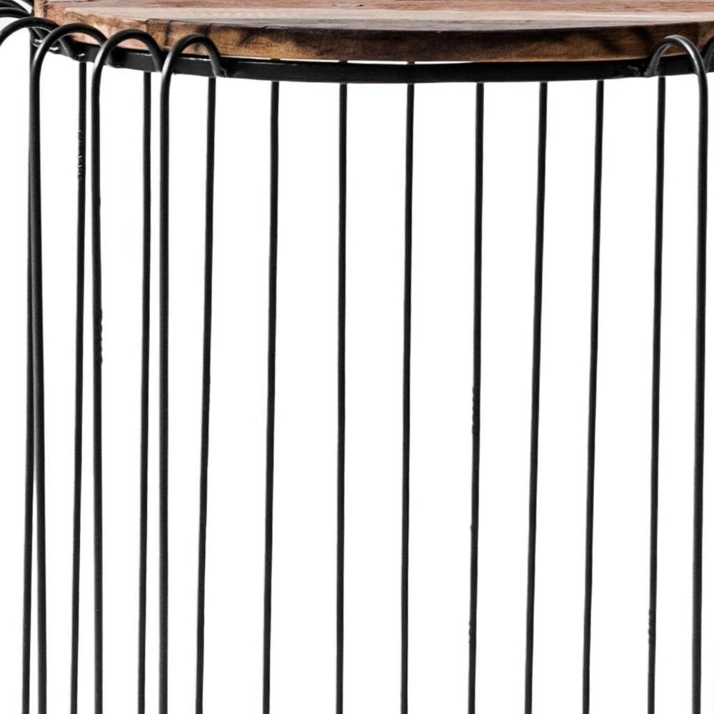 24" Modern Black and Rustic Brown Round End Table