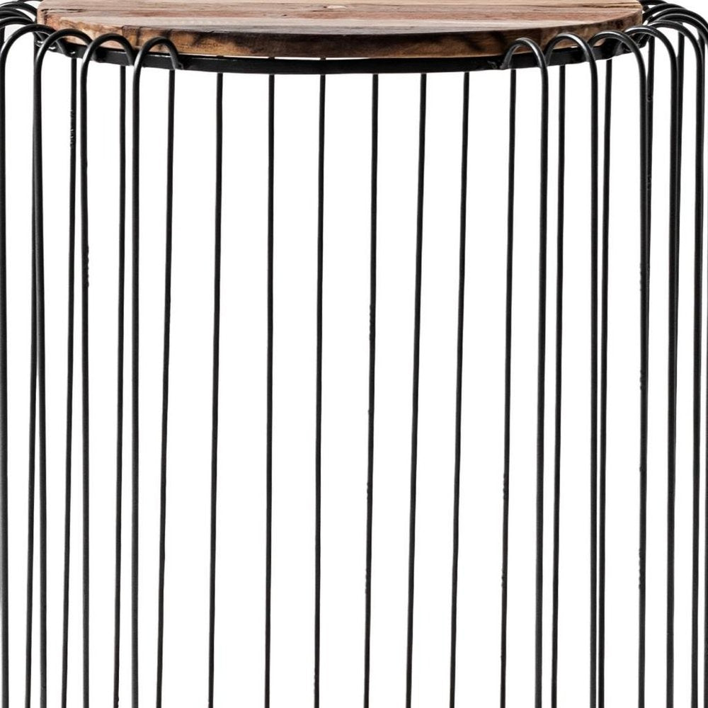 24" Modern Black and Rustic Brown Round End Table