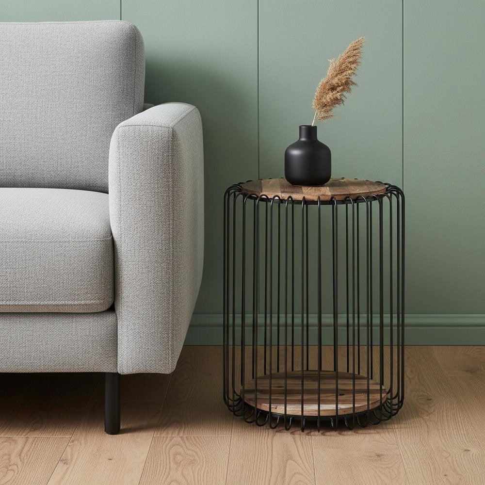 24" Modern Black and Rustic Brown Round End Table