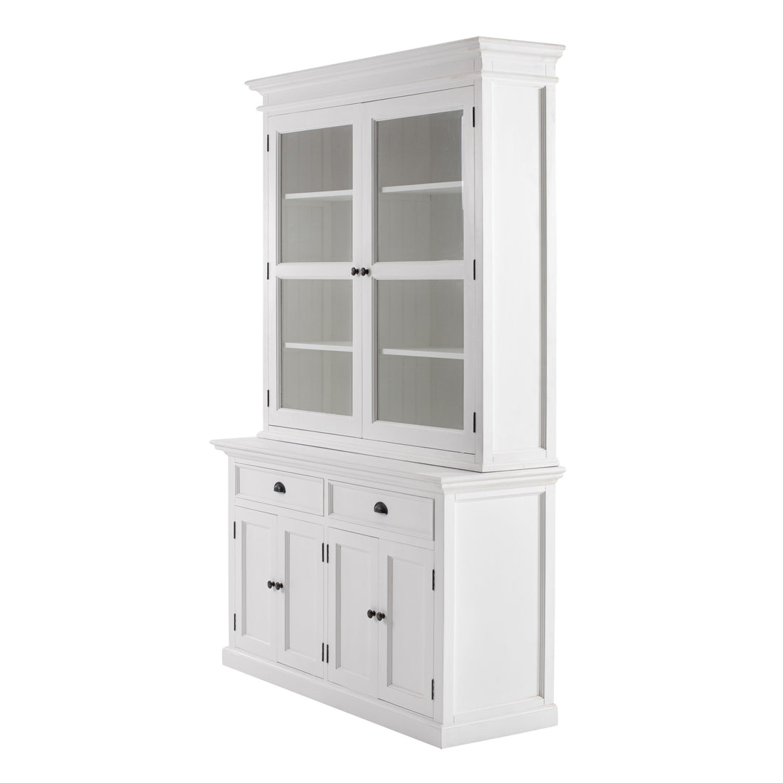 57" White Solid Wood Frame Dining Hutch With Twelve Shelves And Two Drawers