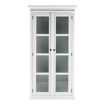 75" White Wood and Glass Double Door Storage Cabinet