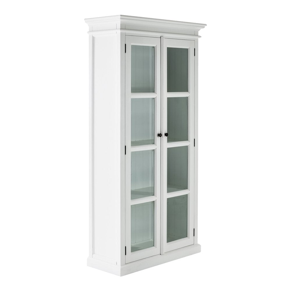 75" White Wood and Glass Double Door Storage Cabinet