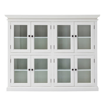 52" White Wood and Glass Two Level Storage Cabinet