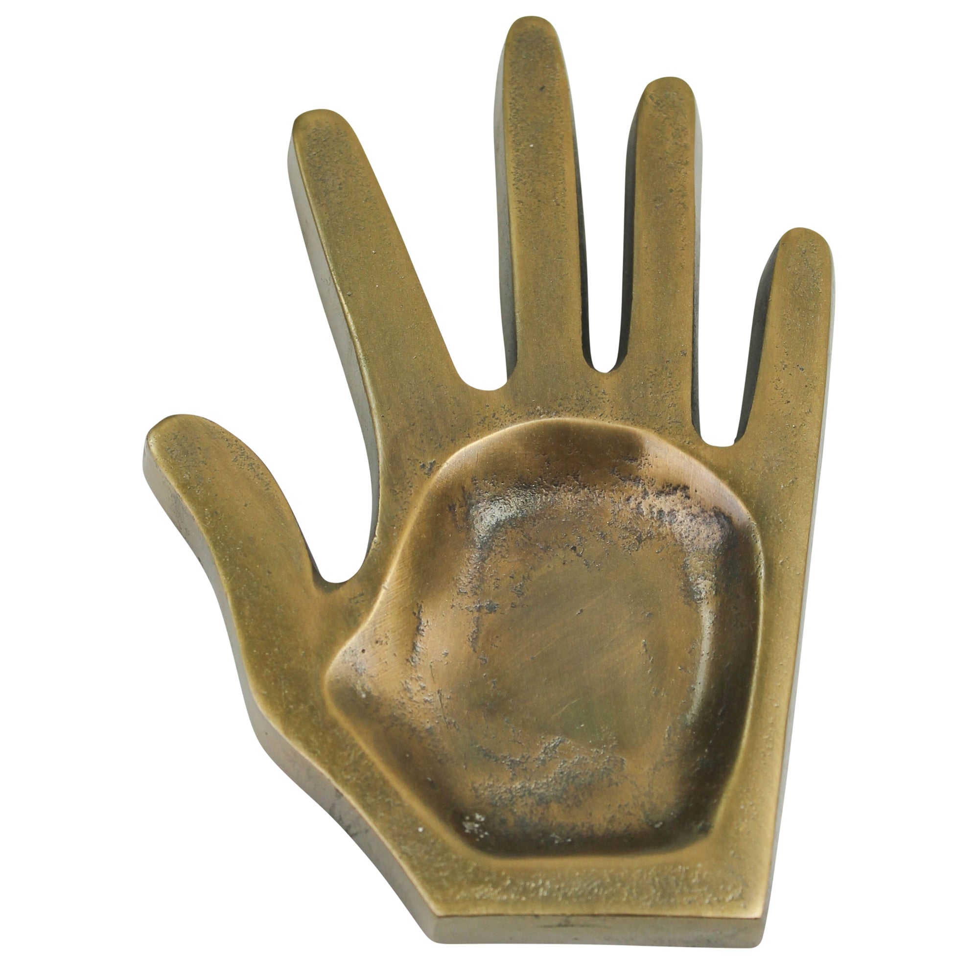 8" Antiqued Gold Cast Iron Hand Trinket Tray