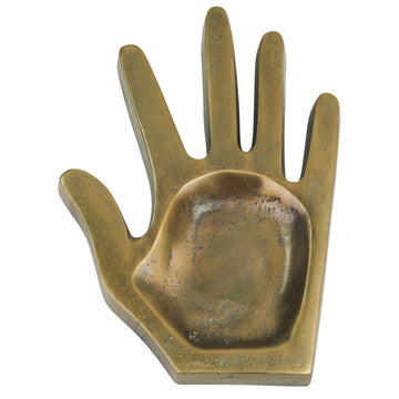 8" Antiqued Gold Cast Iron Hand Trinket Tray