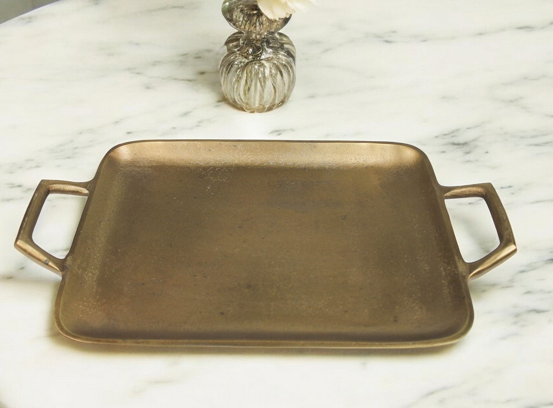 16" Gold Rustic Metal Tray With Handles