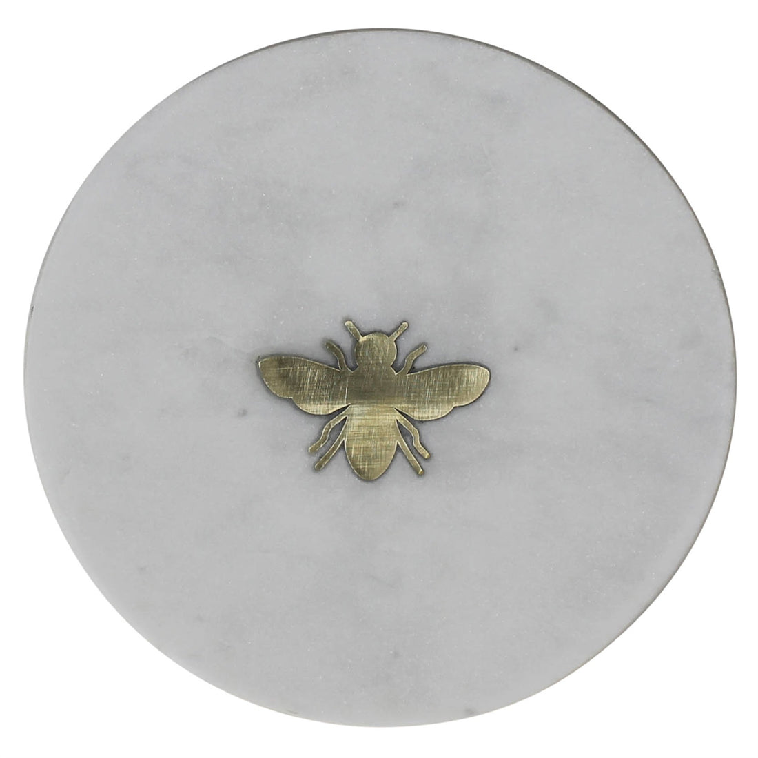 6" White And Gold Bumble Bee Inlaid Marble Serving Tray