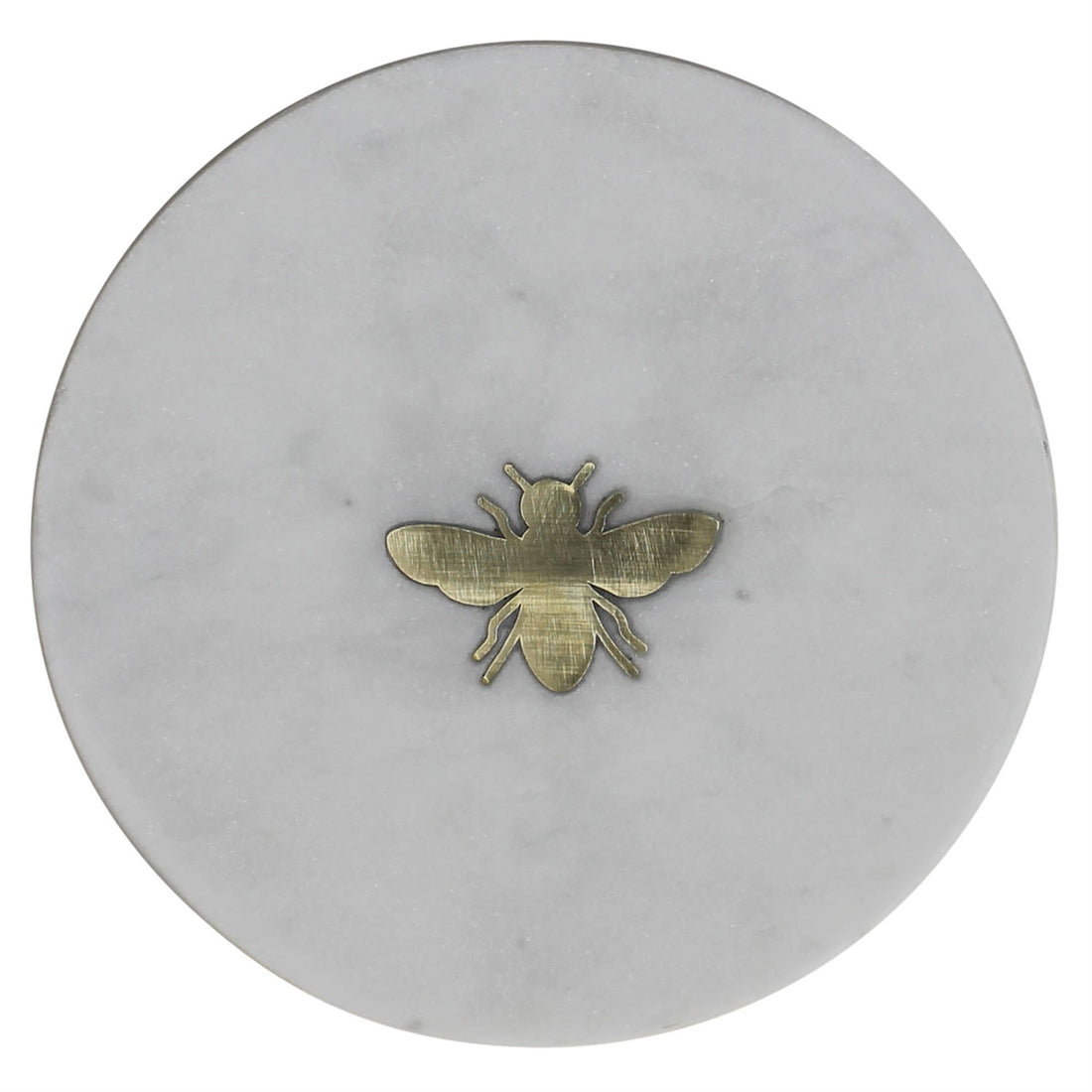 6" White And Gold Bumble Bee Inlaid Marble Serving Tray