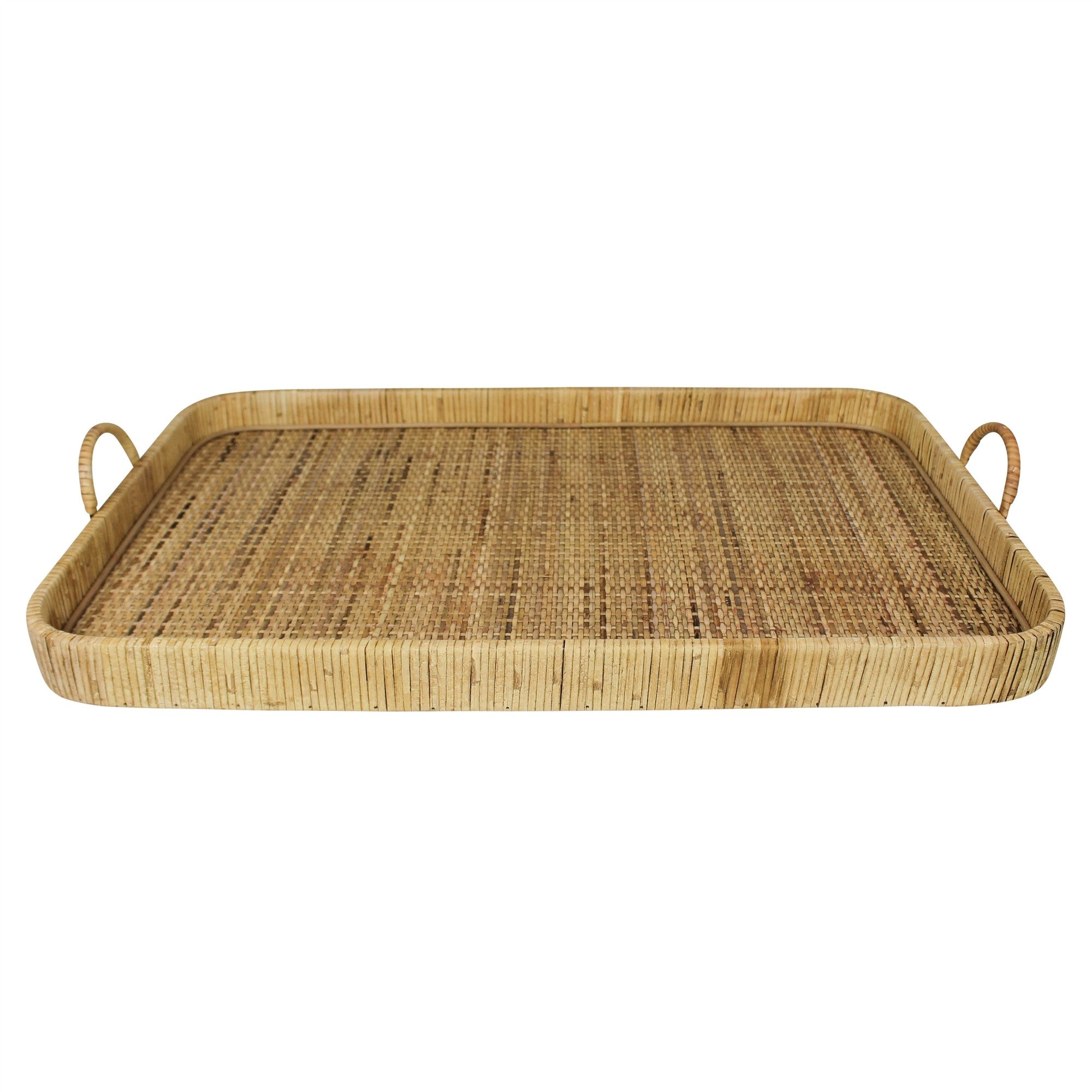 28" Natural Earthenware Indoor Outdoor Tray With Handles