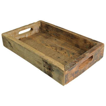 16" Natural Wood Indoor Outdoor Tray With Handles