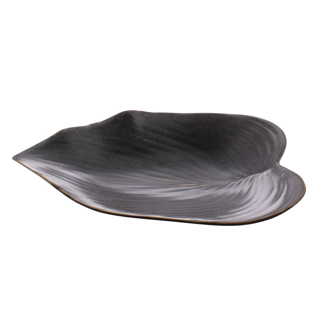 7" Dark Brown and Gold Ceramic Leaf Tray